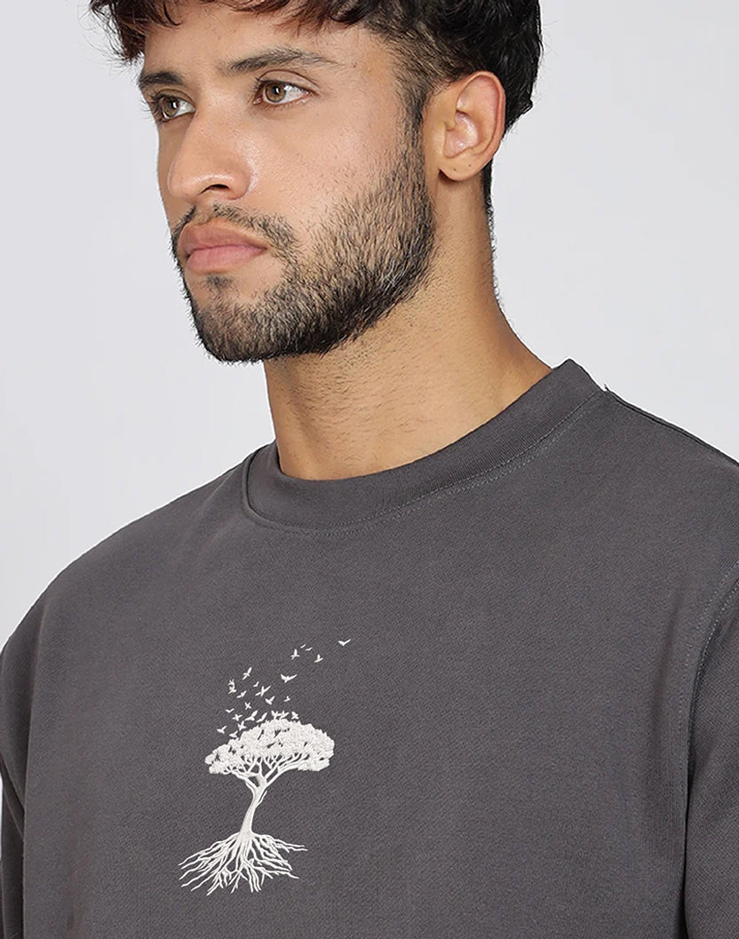 Unisex Premium Oversized Cotton Sweatshirt - Embroidery Tree
