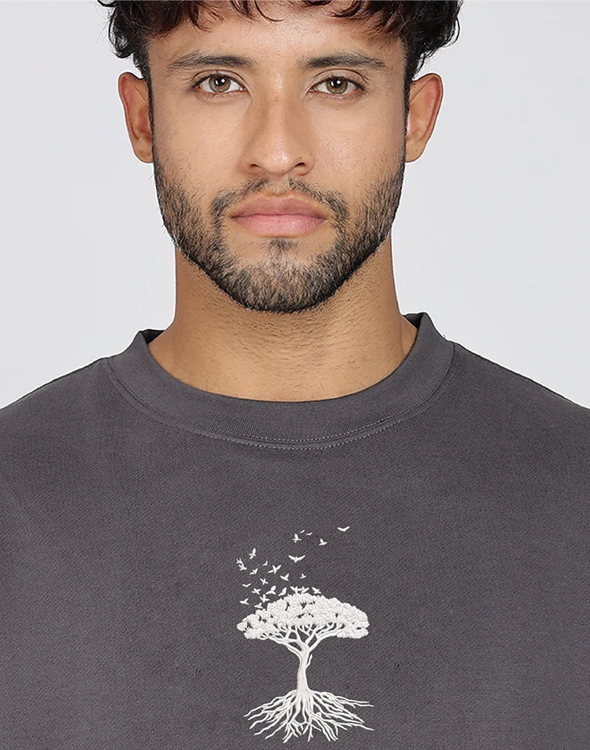 Unisex Premium Oversized Cotton Sweatshirt - Embroidery Tree