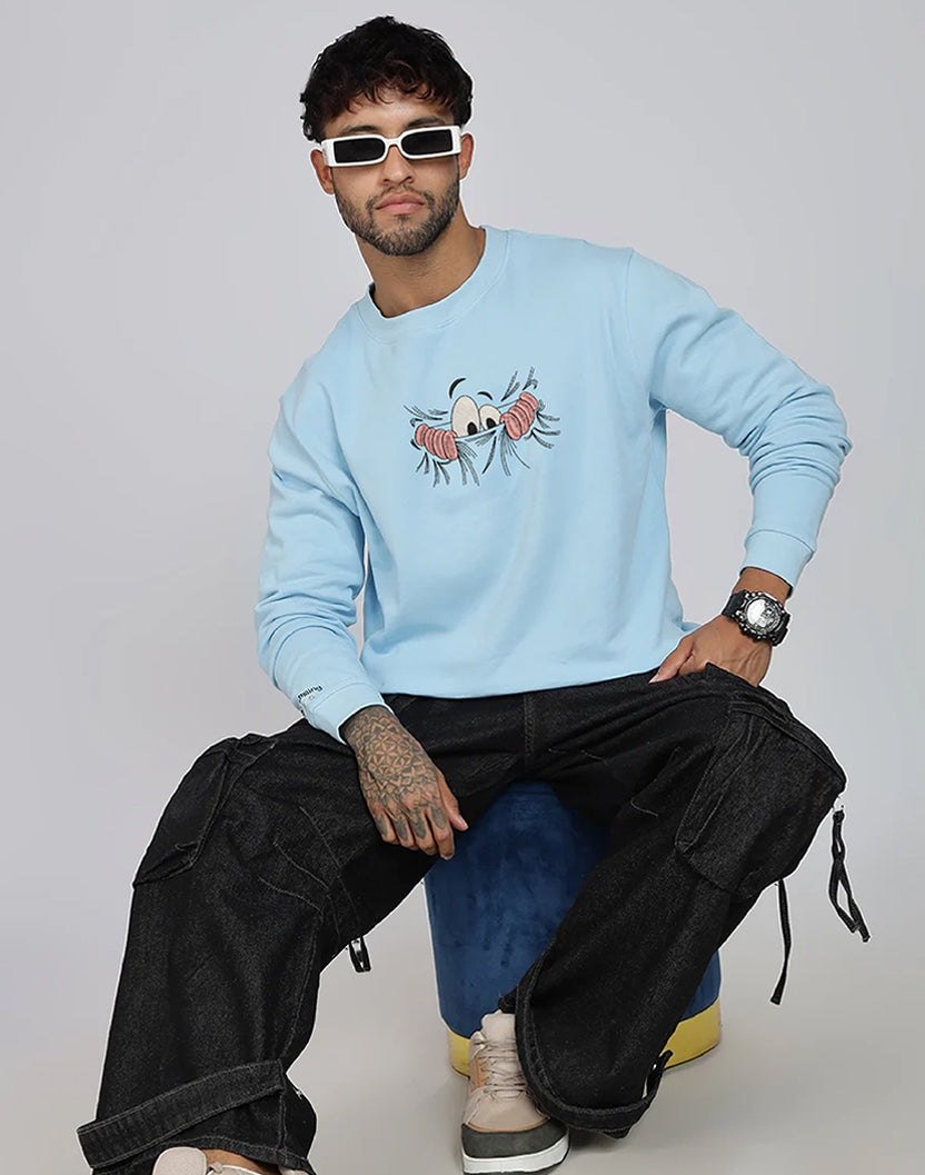 Unisex Premium Oversized Cotton Sweatshirt - Embroidery Don’t Look At Me
