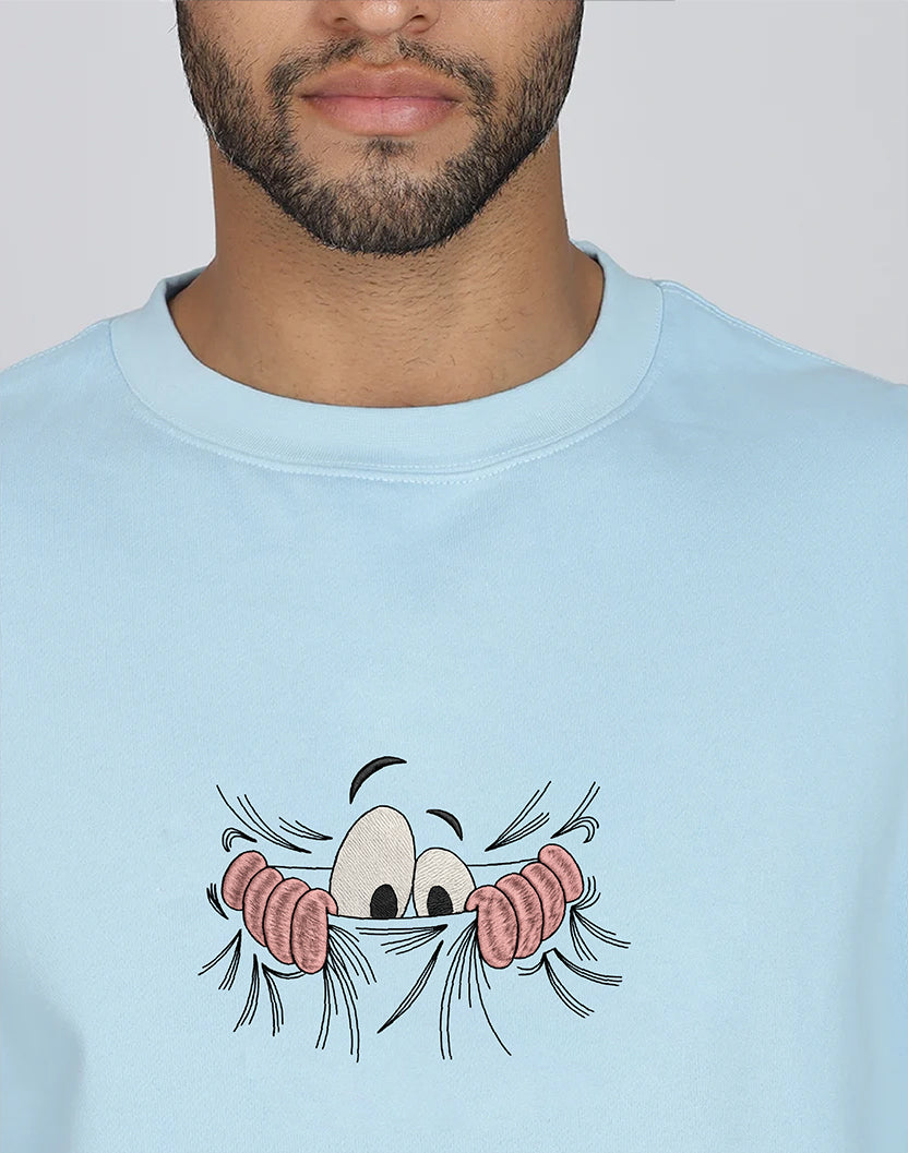 Unisex Premium Oversized Cotton Sweatshirt - Embroidery Don’t Look At Me