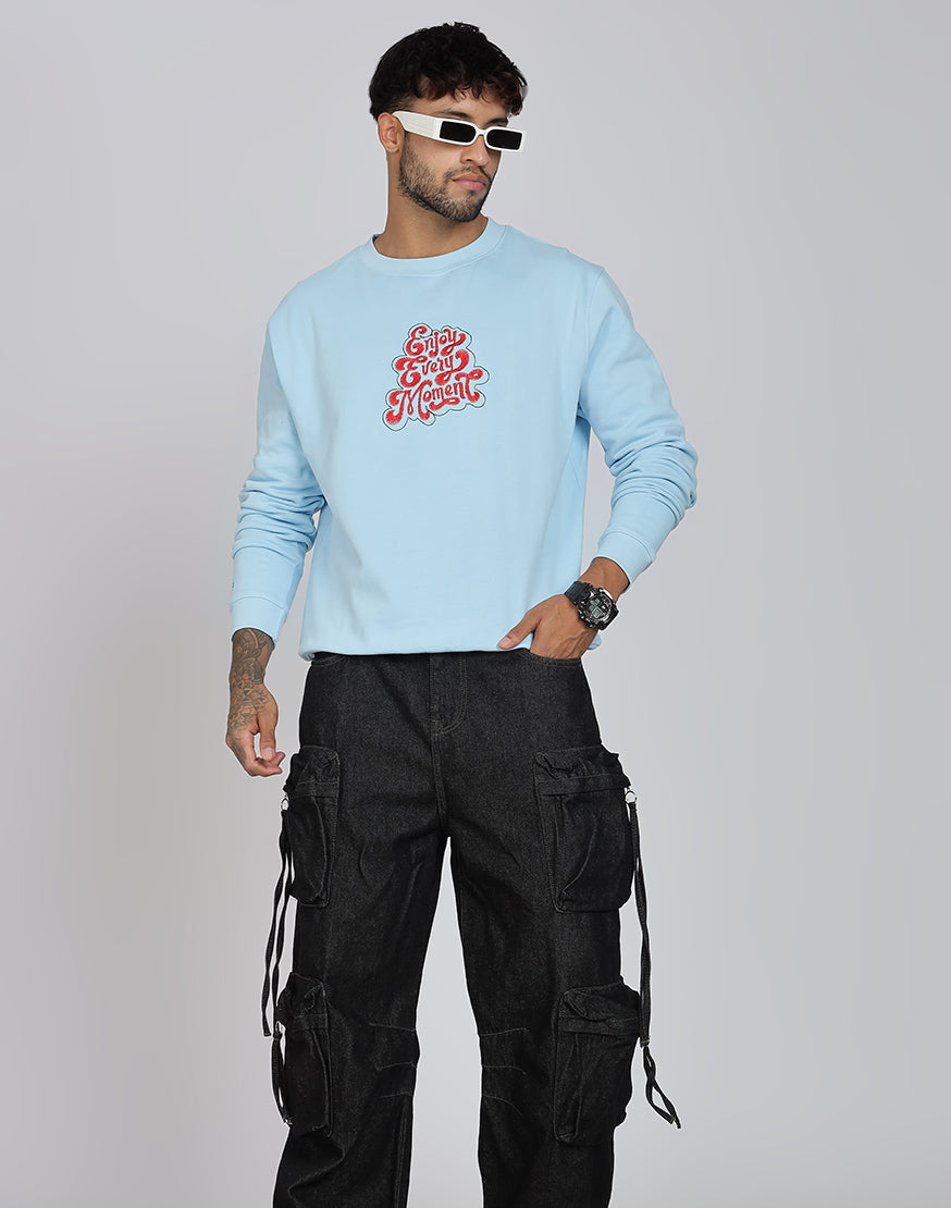Unisex Premium Oversized Cotton Sweatshirt - Embroidery Enjoy Moment