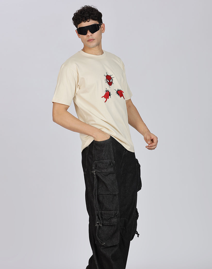 Unisex Premium Oversized Cotton T-shirt - Embroidery Spider