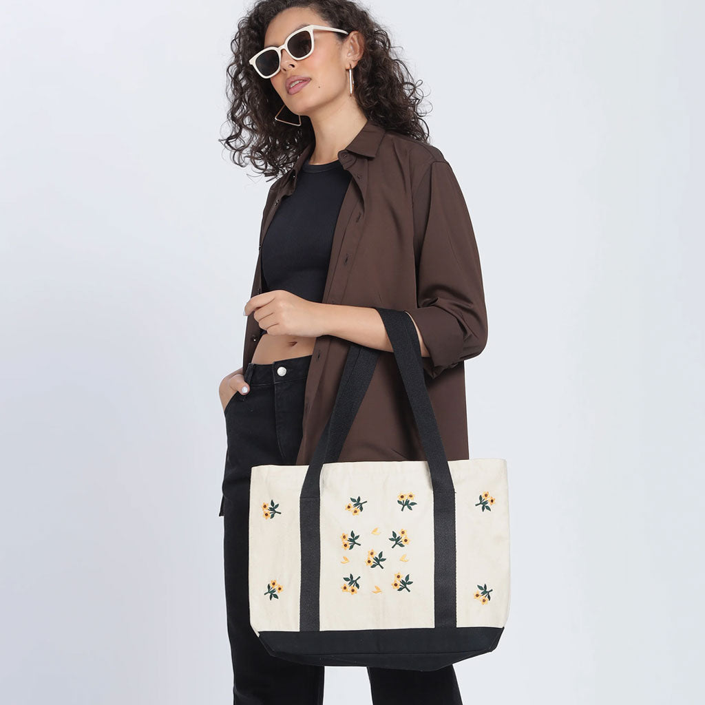 Black Stripe Tote bag /Cotton Canvas Tote bag