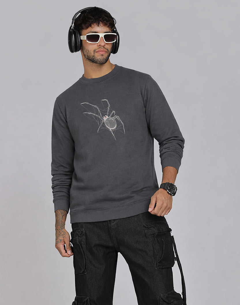 Unisex Premium Oversized Cotton Sweatshirt - Embroidery Spider