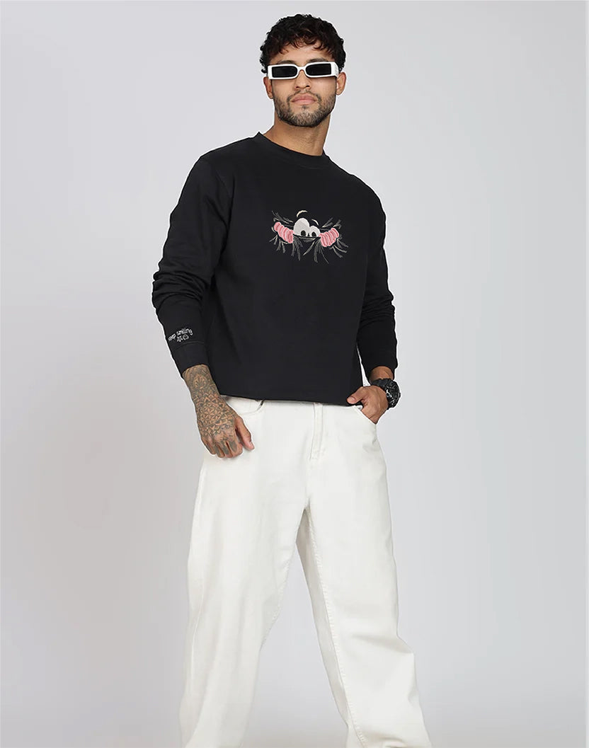 Unisex Premium Oversized Cotton Sweatshirt - Embroidery Don’t Look At Me