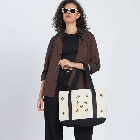 Black Stripe Tote bag /Cotton Canvas Tote bag