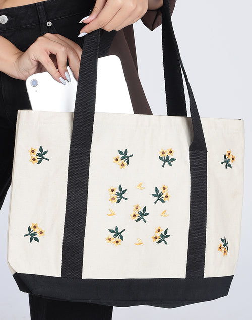 Cotton Canvas Embroidery Tote Bag