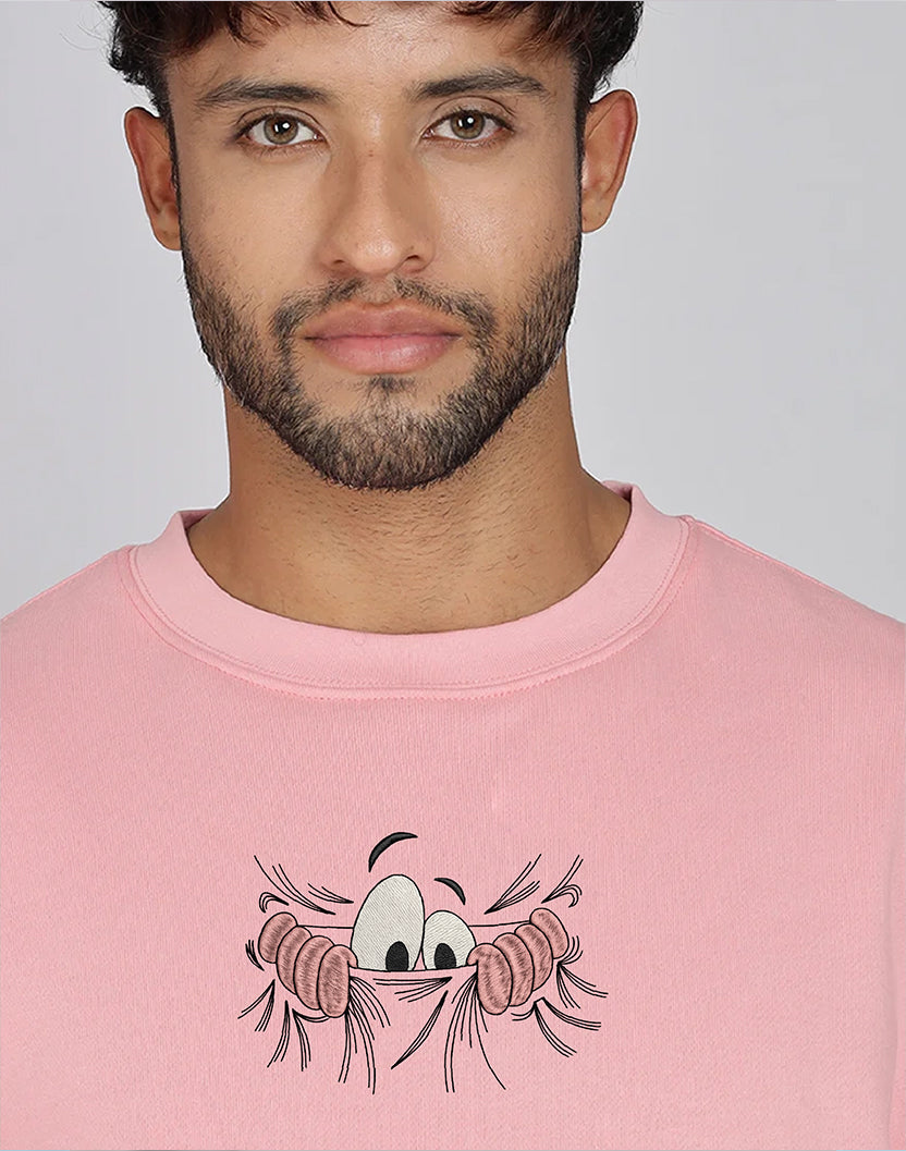 Unisex Premium Oversized Cotton Sweatshirt - Embroidery Don’t Look At Me