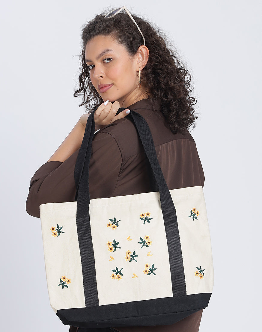 Cotton Canvas Embroidery Tote Bag
