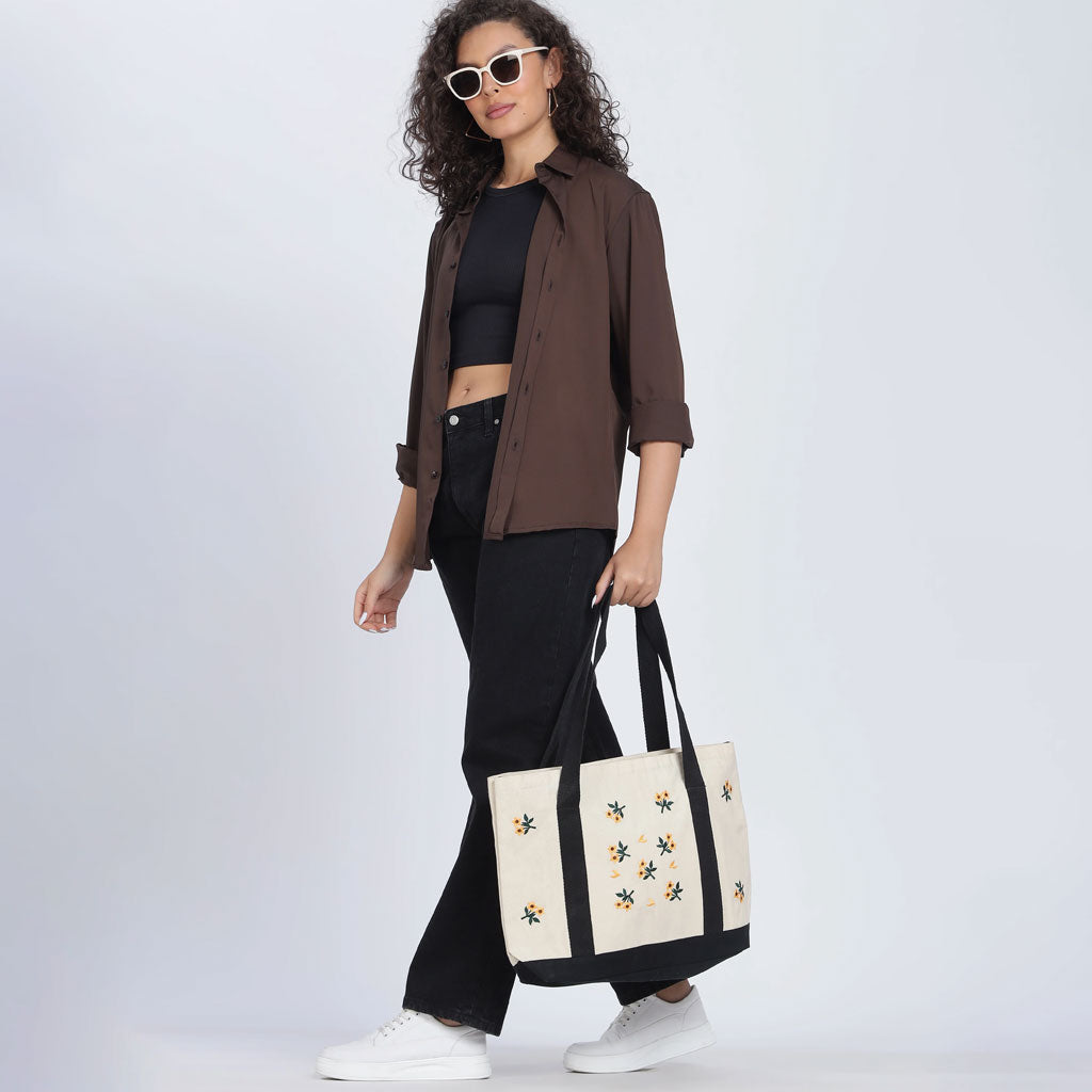 Black Stripe Tote bag /Cotton Canvas Tote bag