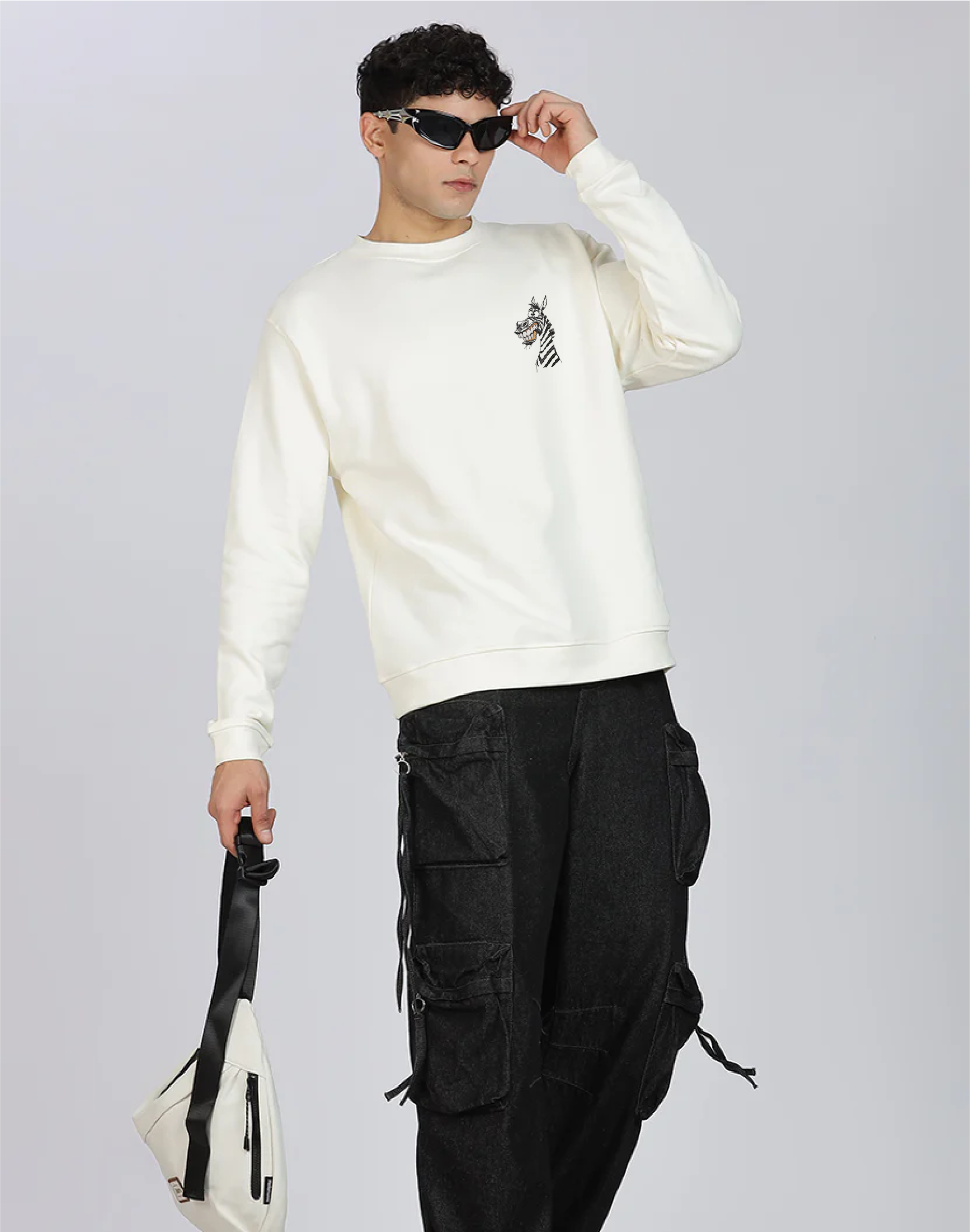 Unisex Premium Oversized Cotton Sweatshirt - Embroidery Ziggy the Zebra