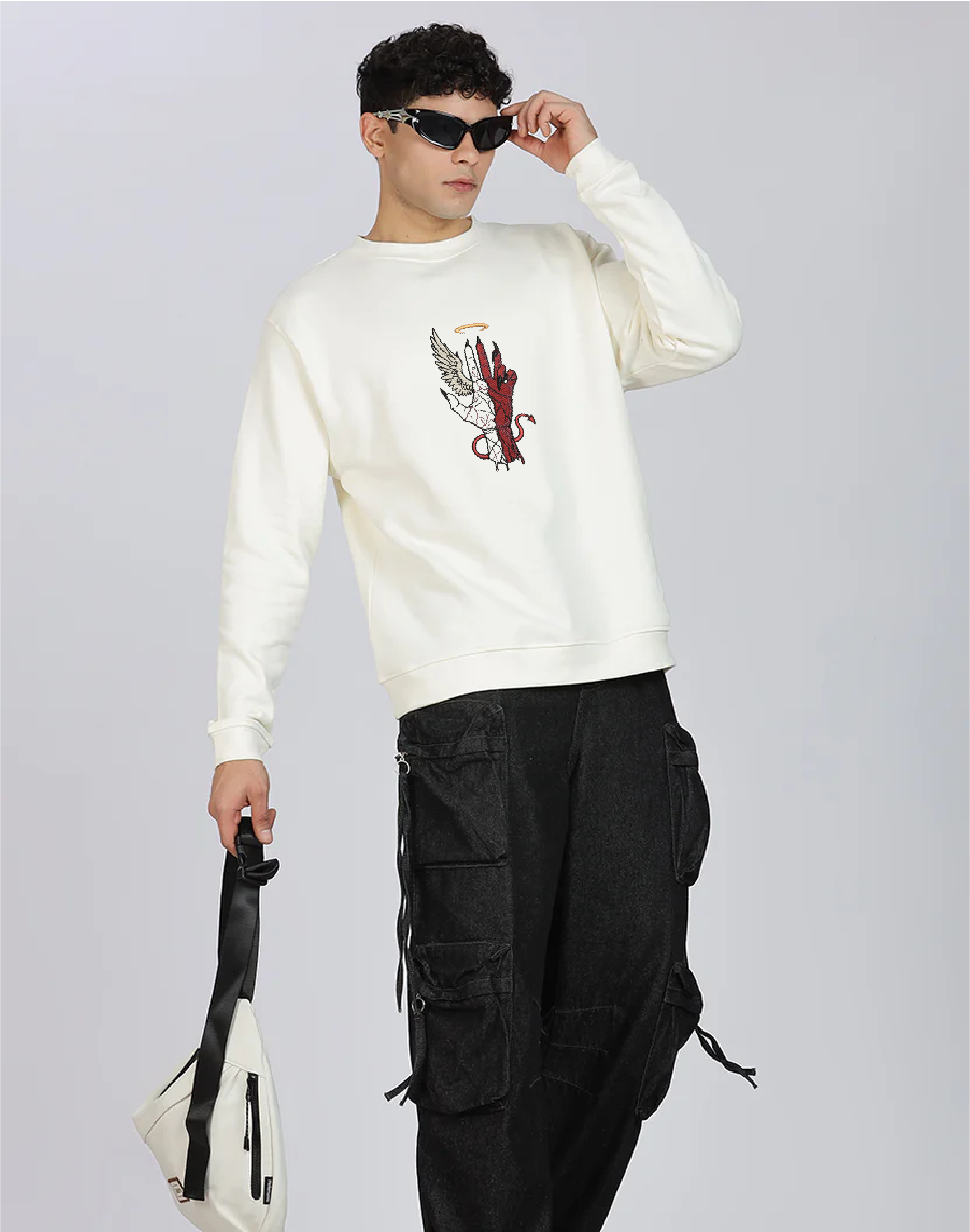 Unisex Premium Oversized Cotton Sweatshirt - Embroidery Choose Your Side