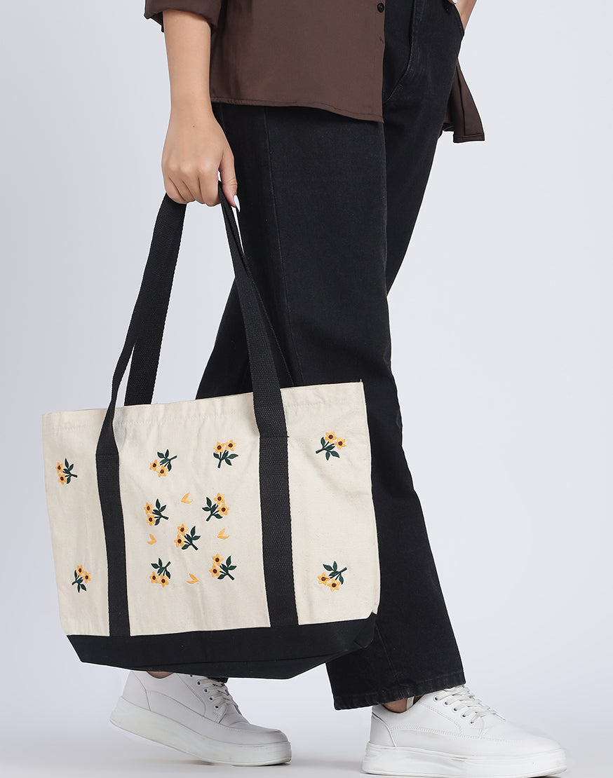 Cotton Canvas Embroidery Tote Bag