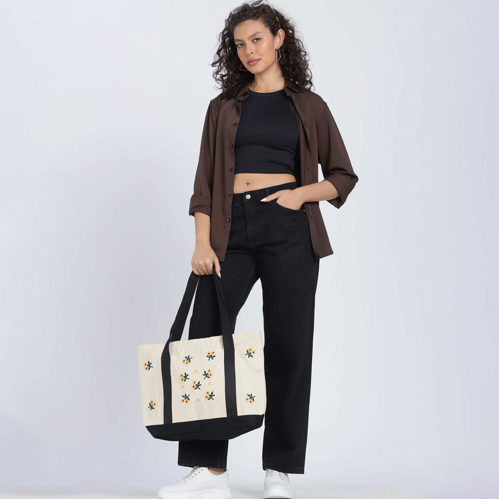 Black Stripe Tote bag /Cotton Canvas Tote bag