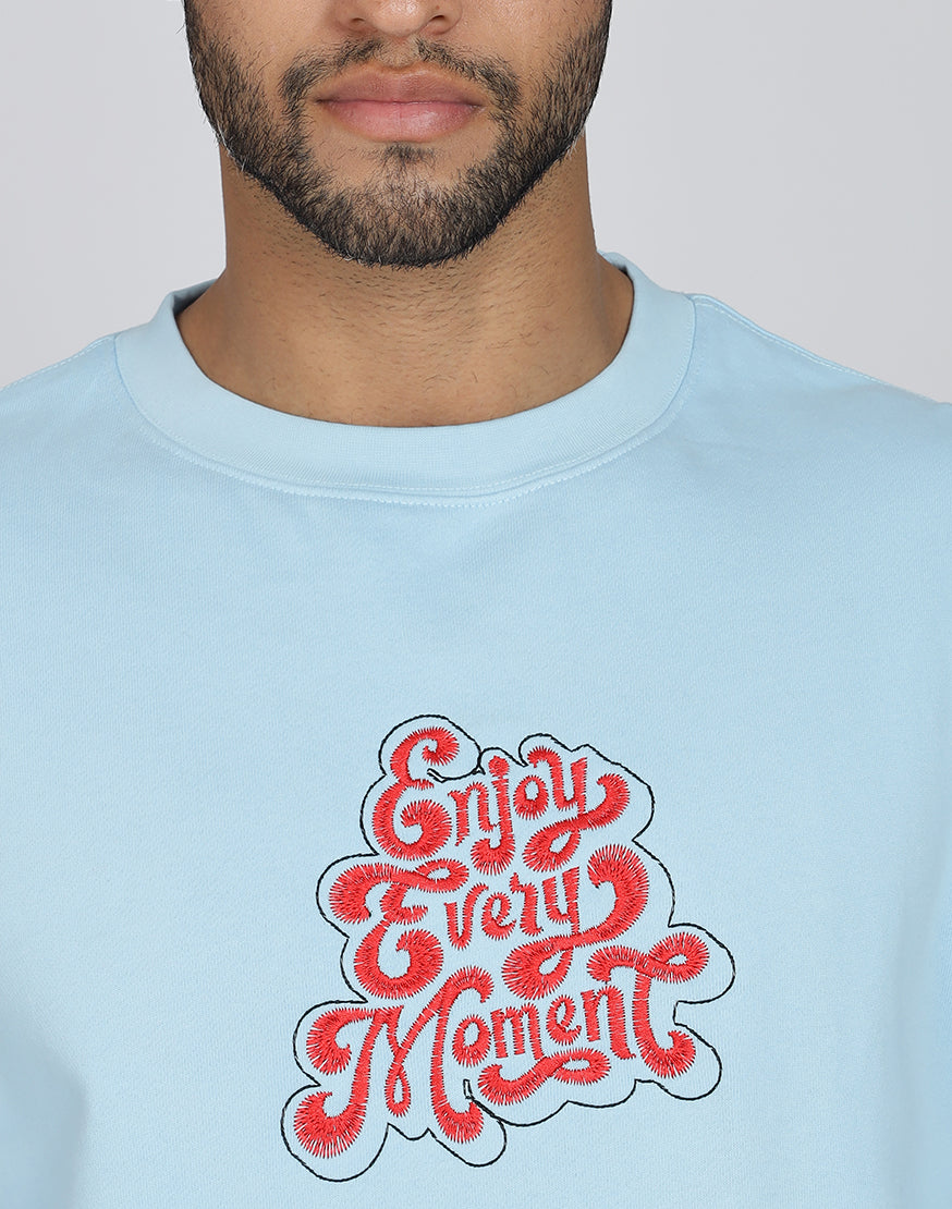 Unisex Premium Oversized Cotton Sweatshirt - Embroidery Enjoy Moment