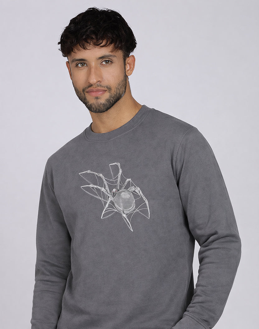 Unisex Premium Oversized Cotton Sweatshirt - Embroidery Spider