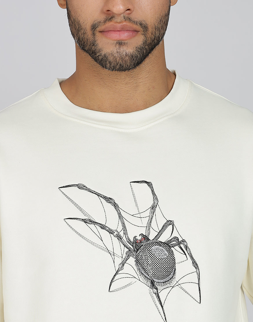 Unisex Premium Oversized Cotton Sweatshirt - Embroidery Spider