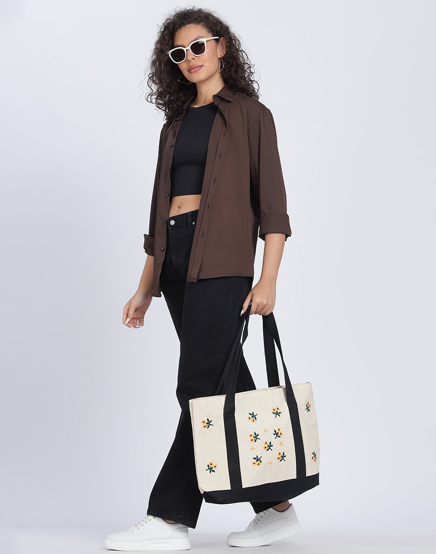 Cotton Canvas Embroidery Tote Bag