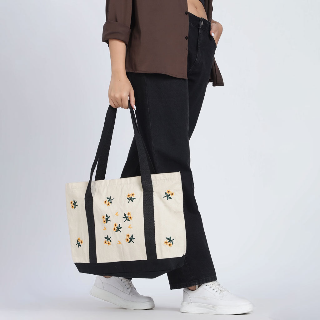 Black Stripe Tote bag /Cotton Canvas Tote bag