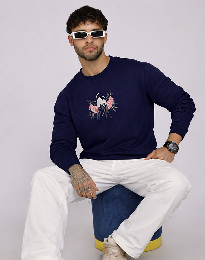 Unisex Premium Oversized Cotton Sweatshirt - Embroidery Don’t Look At Me