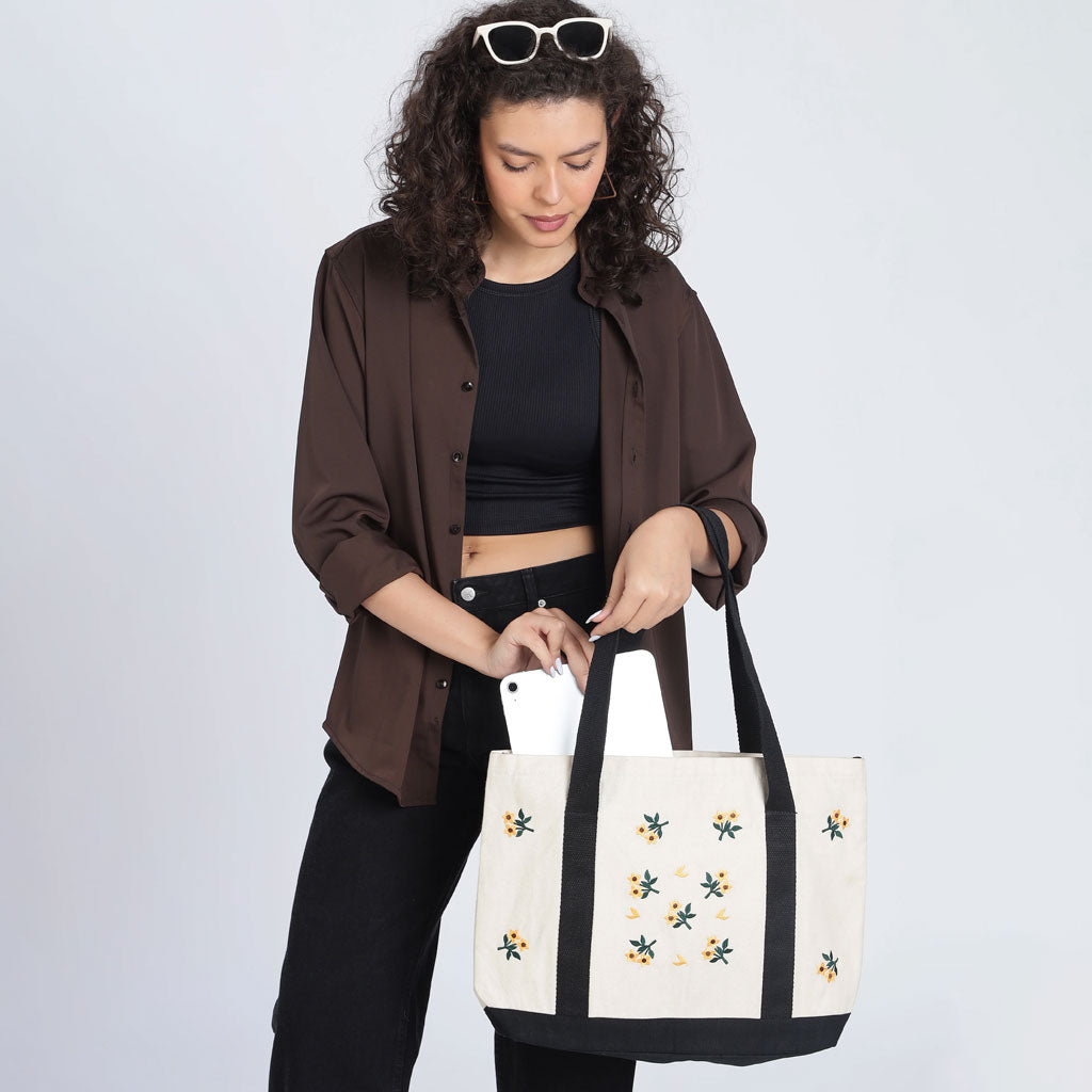 Black Stripe Tote bag /Cotton Canvas Tote bag