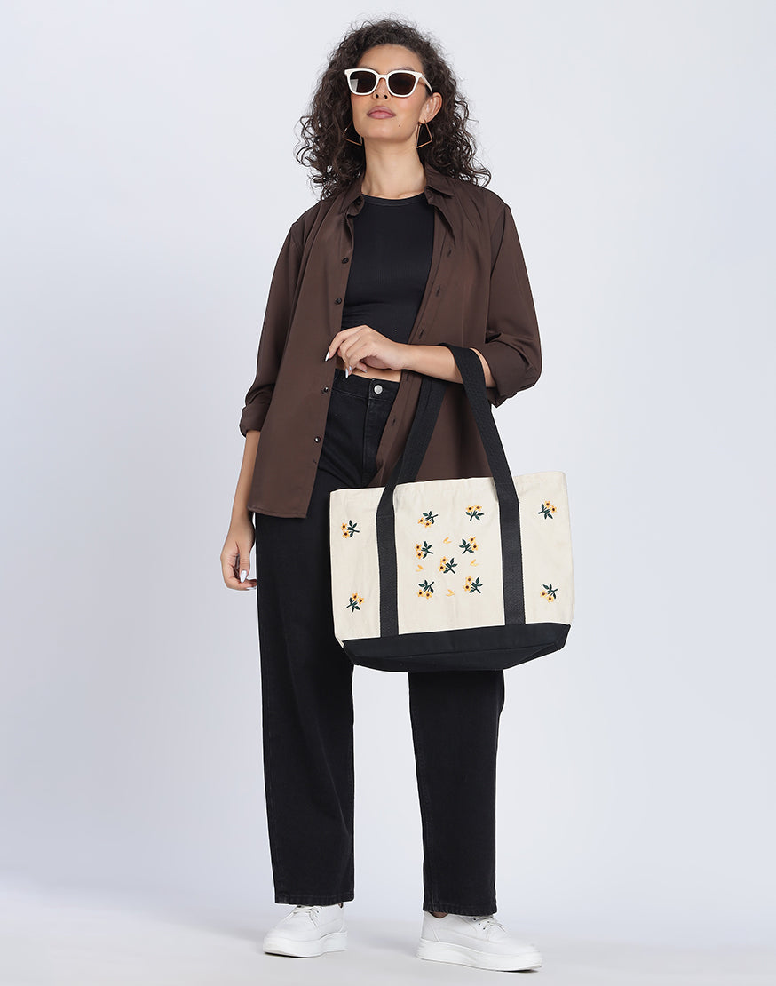 Cotton Canvas Embroidery Tote Bag