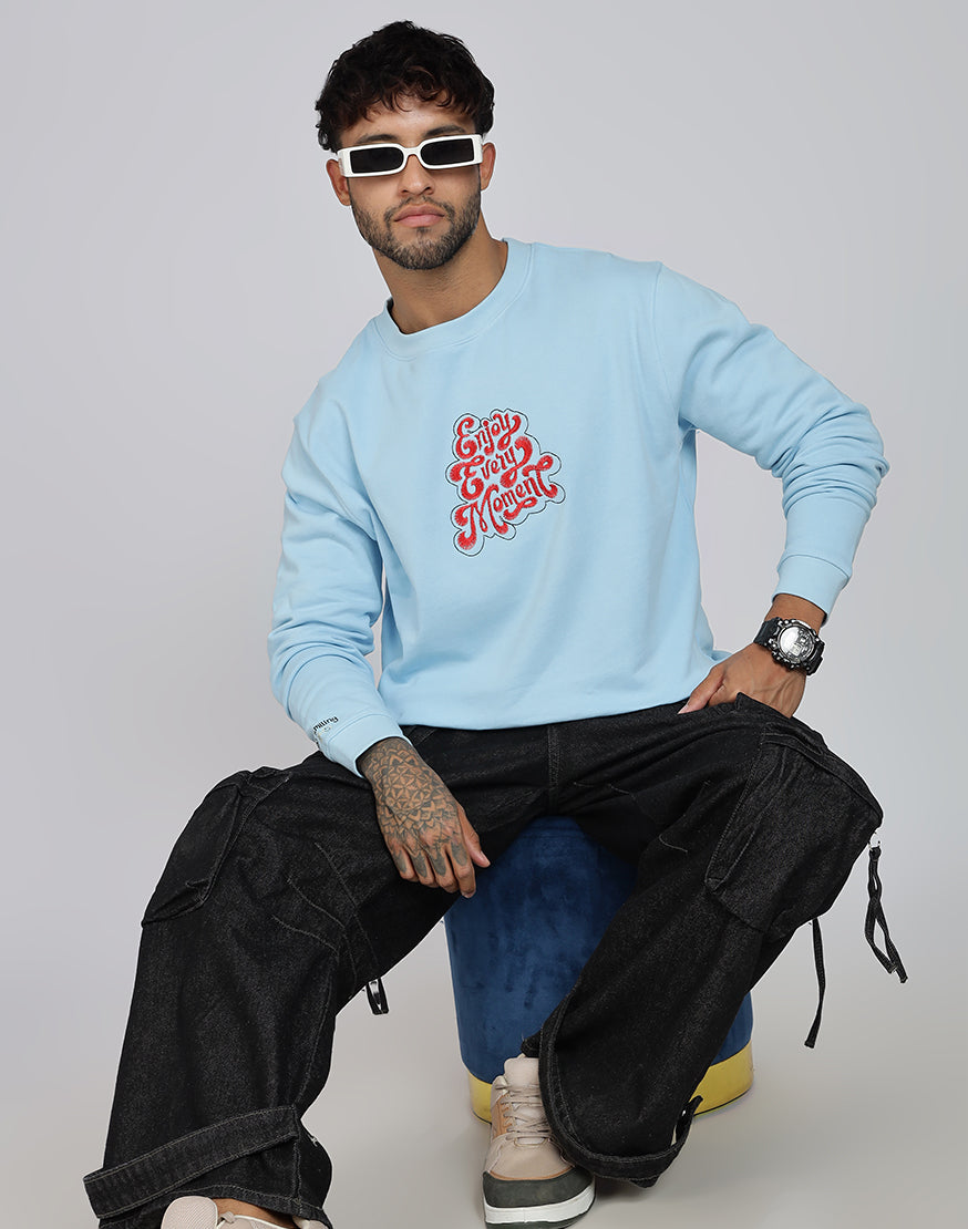 Unisex Premium Oversized Cotton Sweatshirt - Embroidery Enjoy Moment