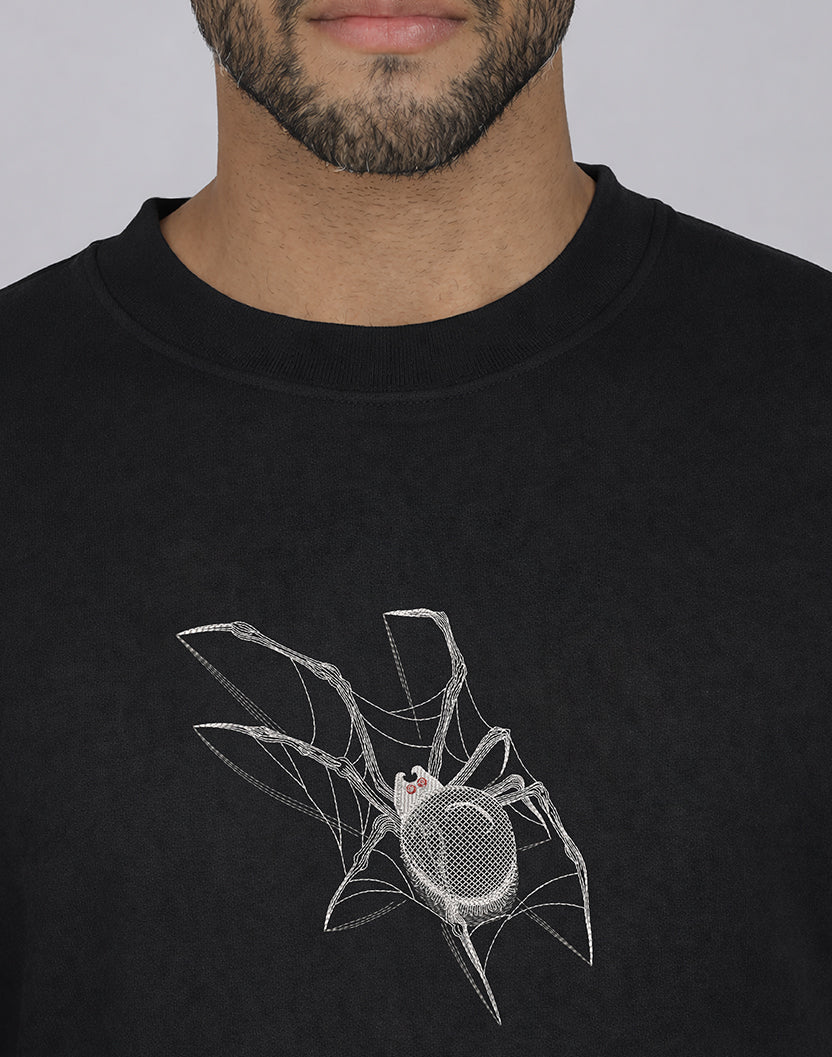 Unisex Premium Oversized Cotton Sweatshirt - Embroidery Spider