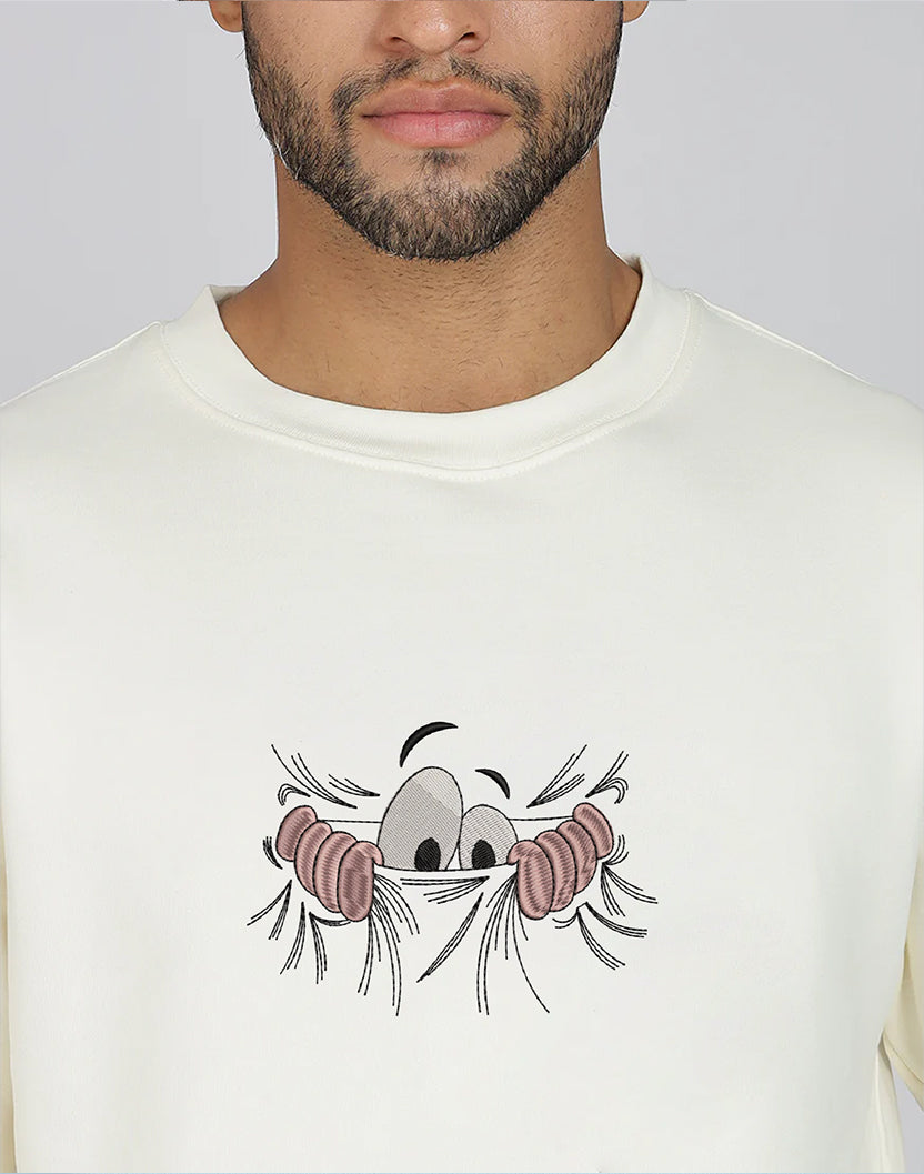 Unisex Premium Oversized Cotton Sweatshirt - Embroidery Don’t Look At Me