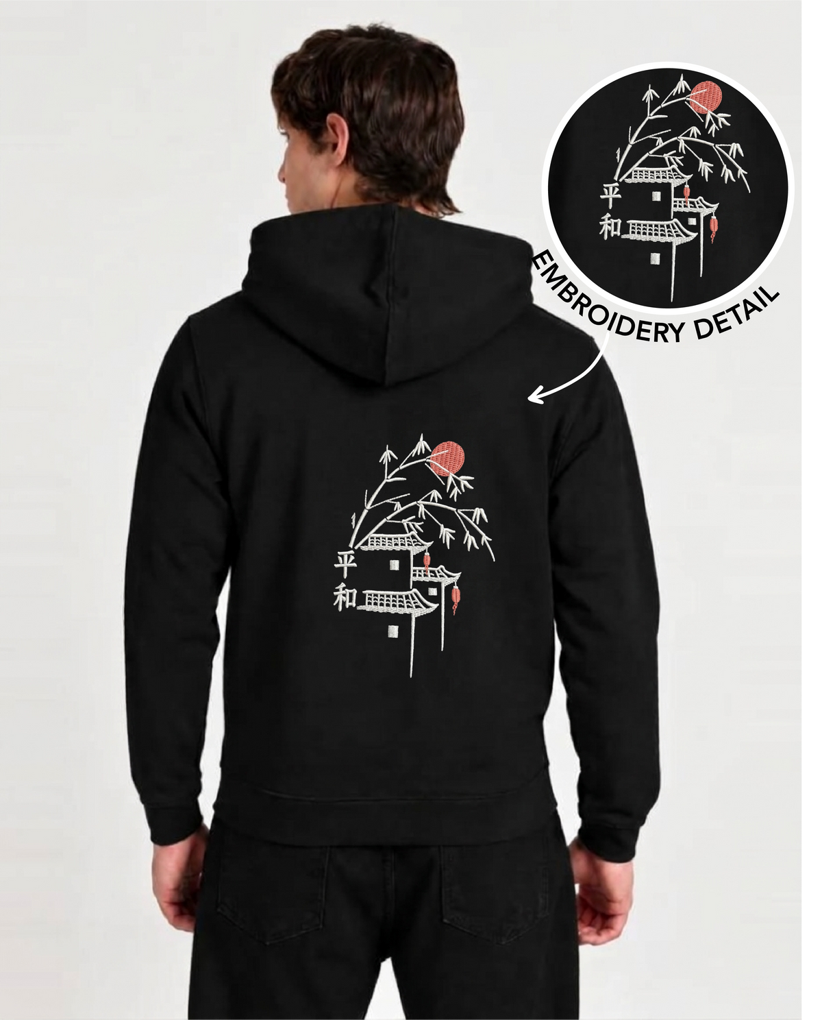 Unisex Premium Oversized Cotton Hoodie - Embroidery peaceful village