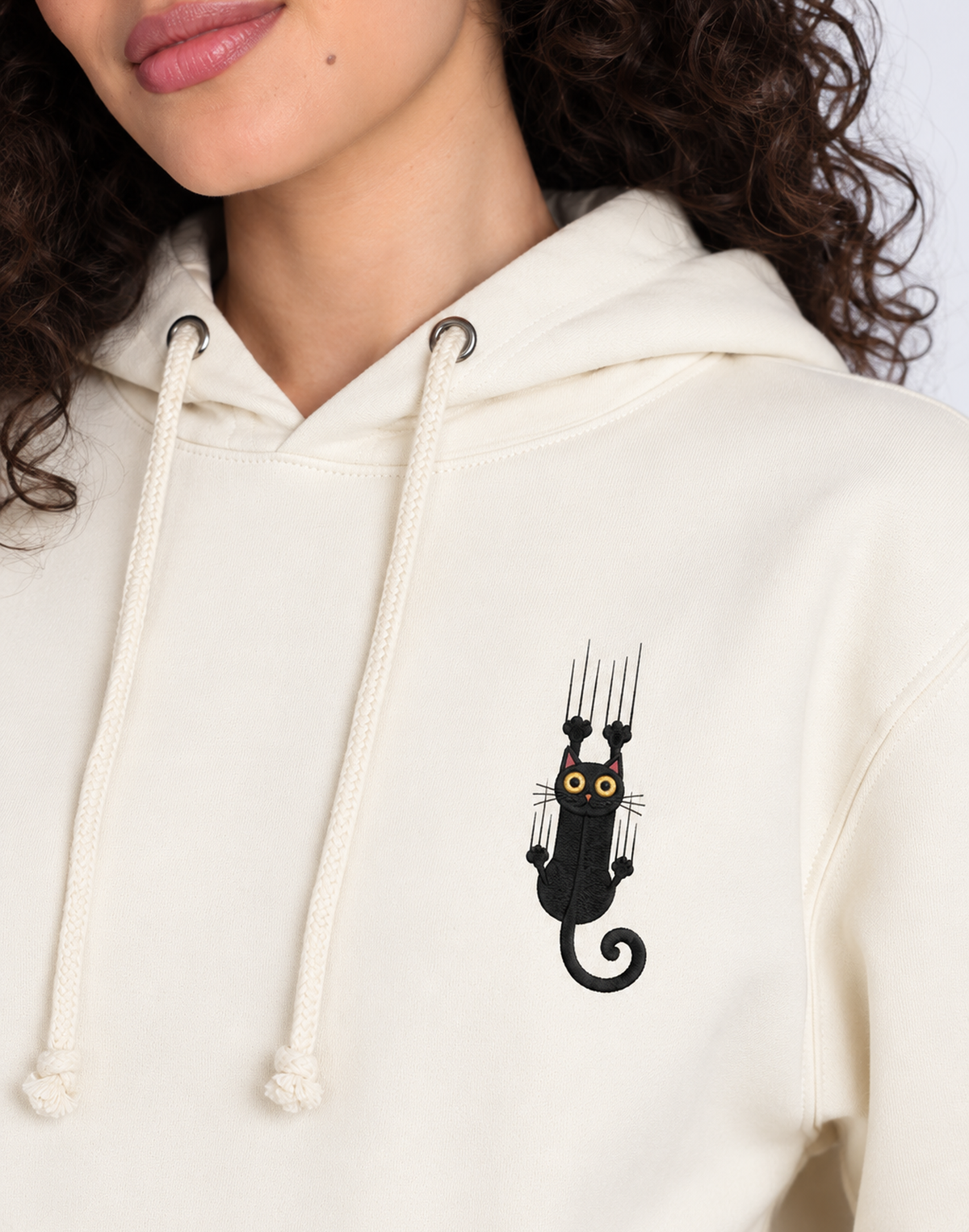 Unisex Premium Oversized Cotton Hoodie - Embroidery Black Cat