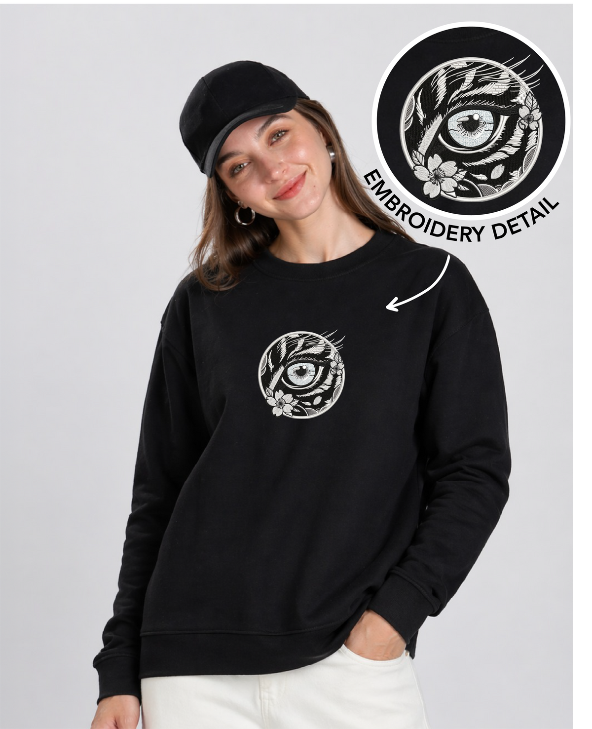 Unisex Premium Oversized Cotton Sweatshirt - Japanese art cat Embroidery