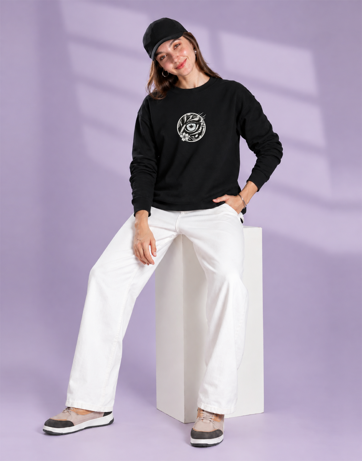 Unisex Premium Oversized Cotton Sweatshirt - Japanese art cat Embroidery