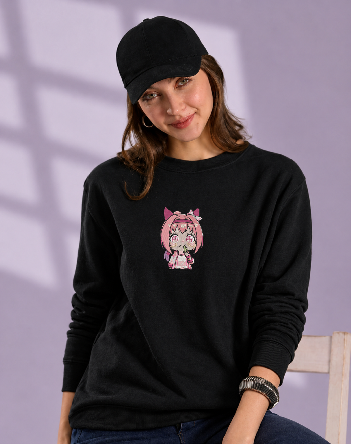 Unisex Premium Oversized Cotton Sweatshirt - Sakura Naruto embroidery