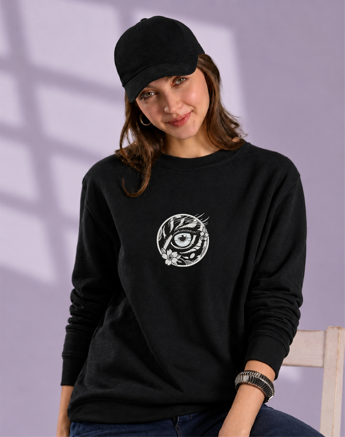 Unisex Premium Oversized Cotton Sweatshirt - Japanese art cat Embroidery