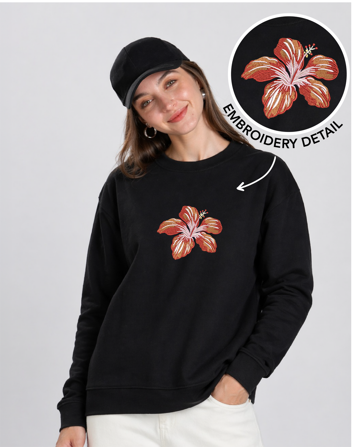 Unisex Premium Oversized Cotton Sweatshirt - Beach flower Embroidery