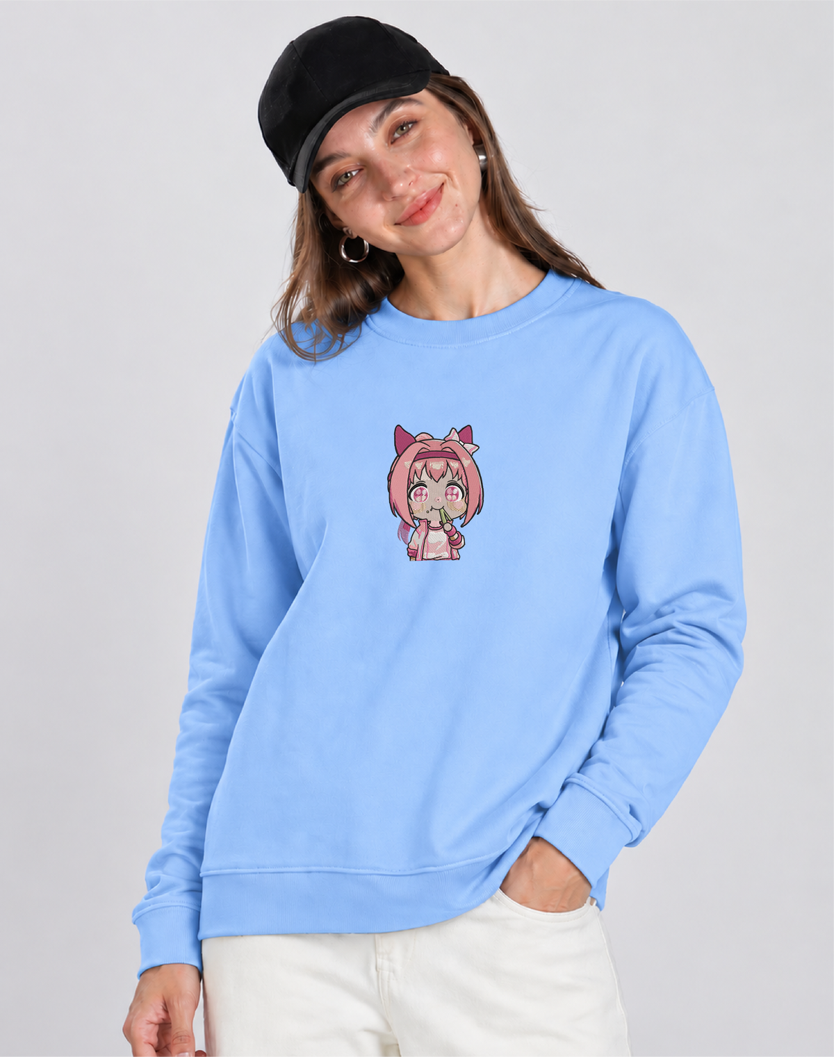 Unisex Premium Oversized Cotton Sweatshirt - Sakura Naruto embroidery