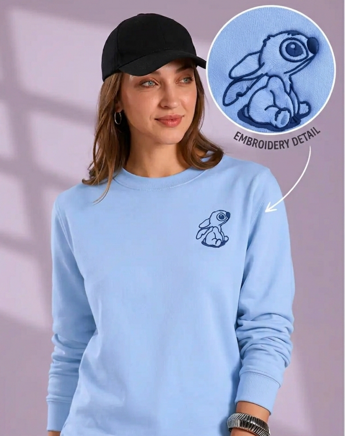 Unisex Premium Oversized Cotton Sweatshirt - Lilo and Stitch Embroidery