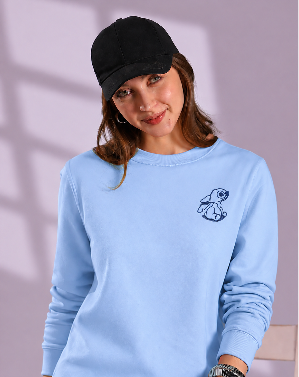 Unisex Premium Oversized Cotton Sweatshirt - Lilo and Stitch Embroidery