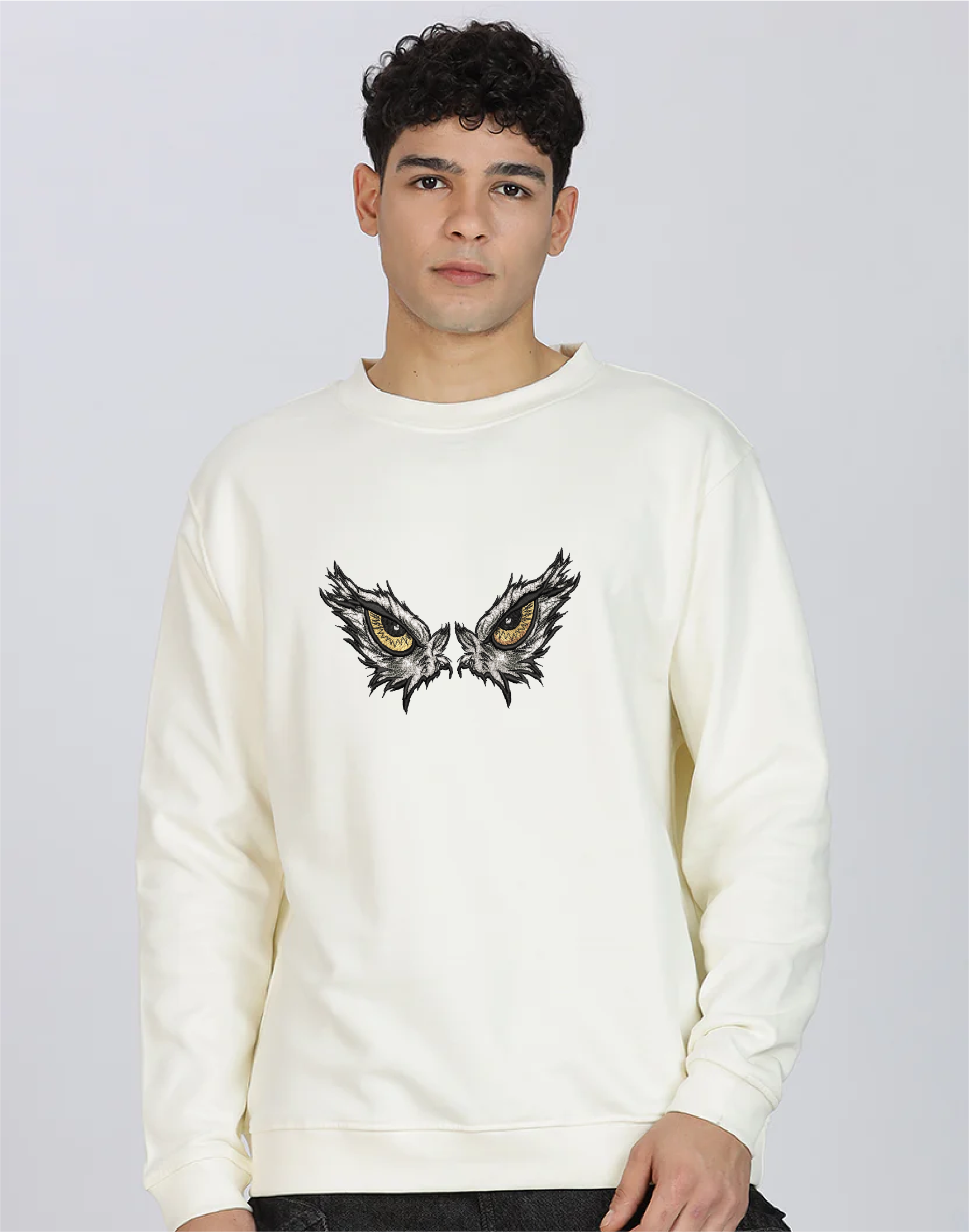 Unisex Premium Oversized Cotton Sweatshirt - Embroidery Eagle Eyes