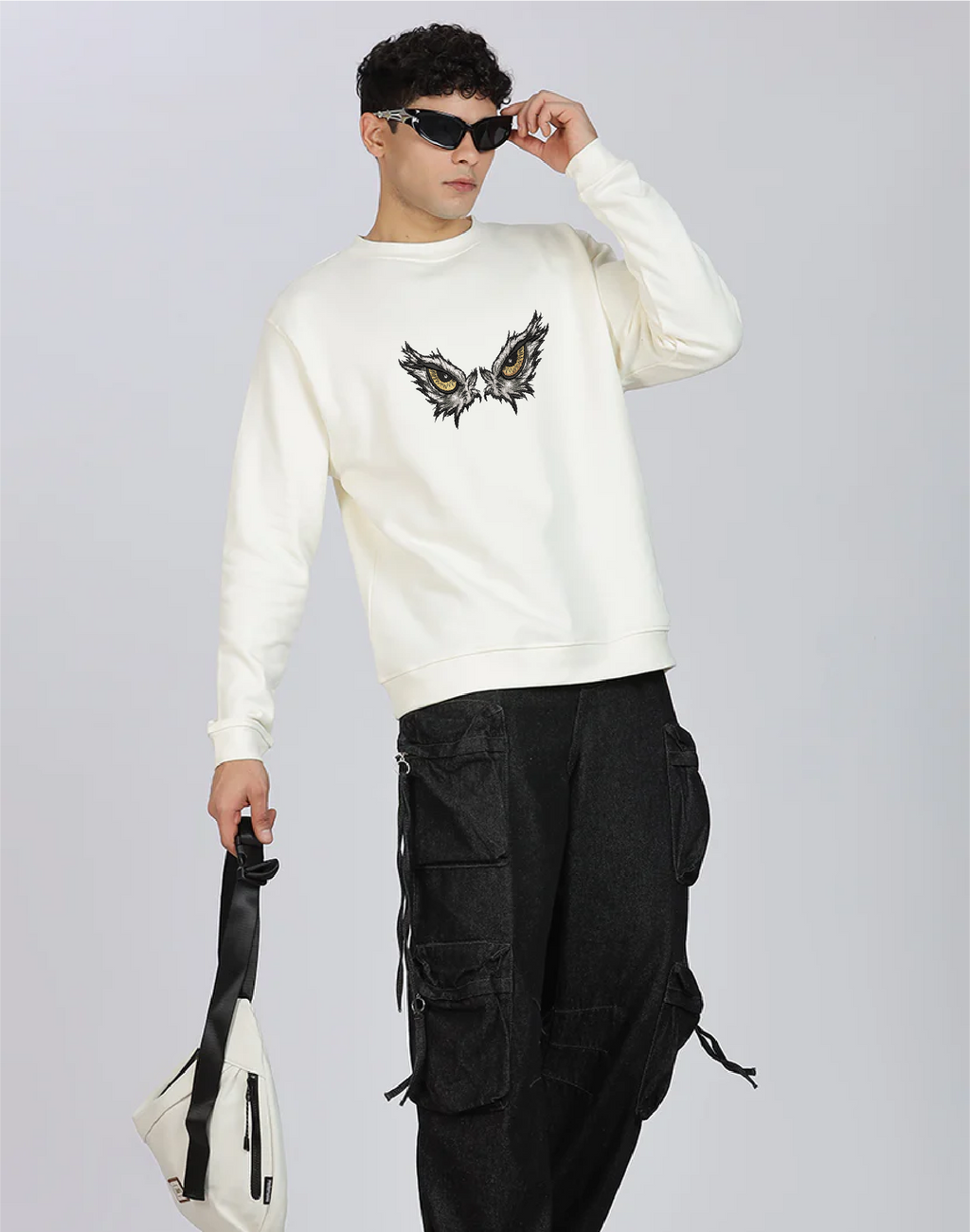 Unisex Premium Oversized Cotton Sweatshirt - Embroidery Eagle Eyes
