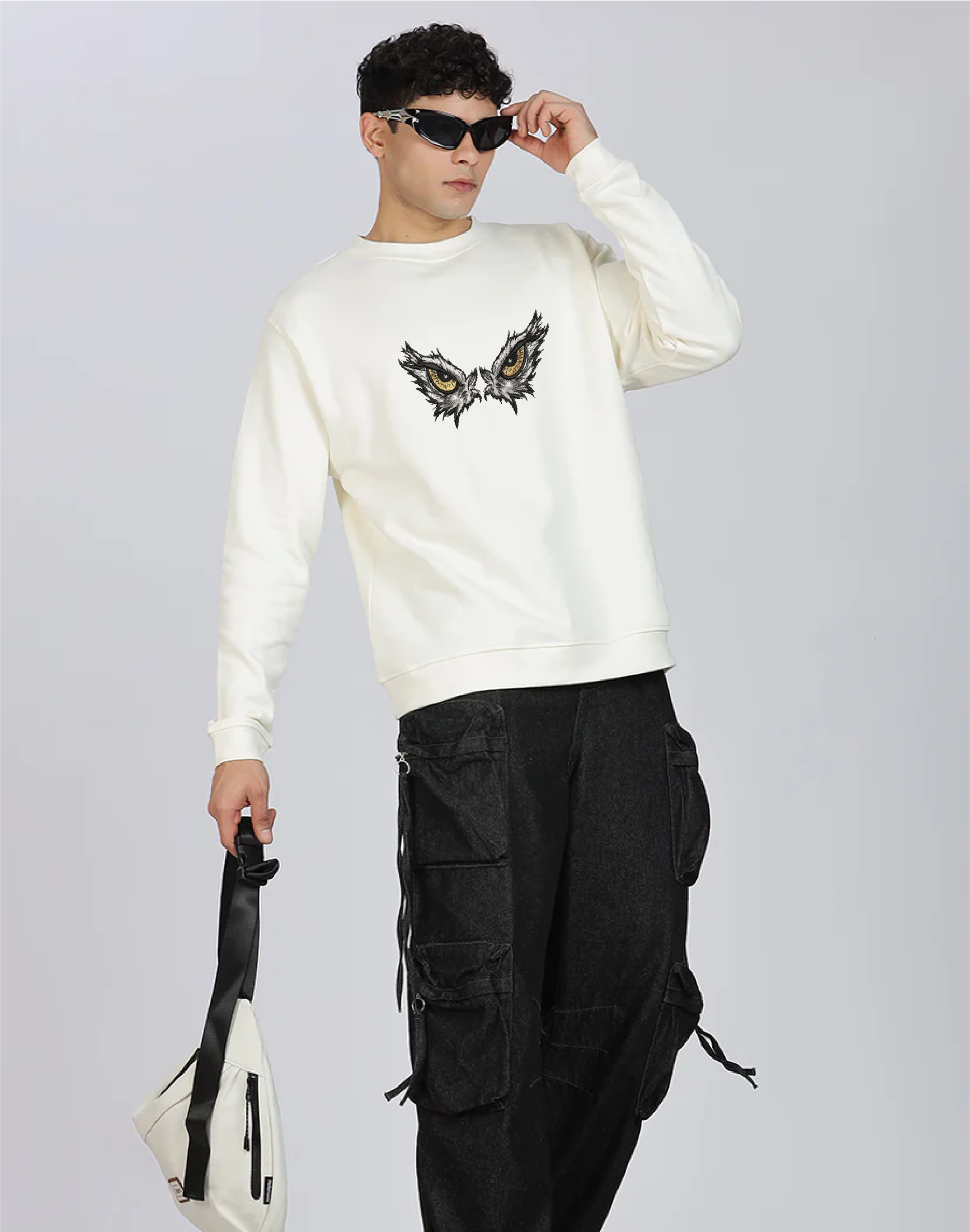 Unisex Premium Oversized Cotton Sweatshirt - Embroidery Eagle Eyes