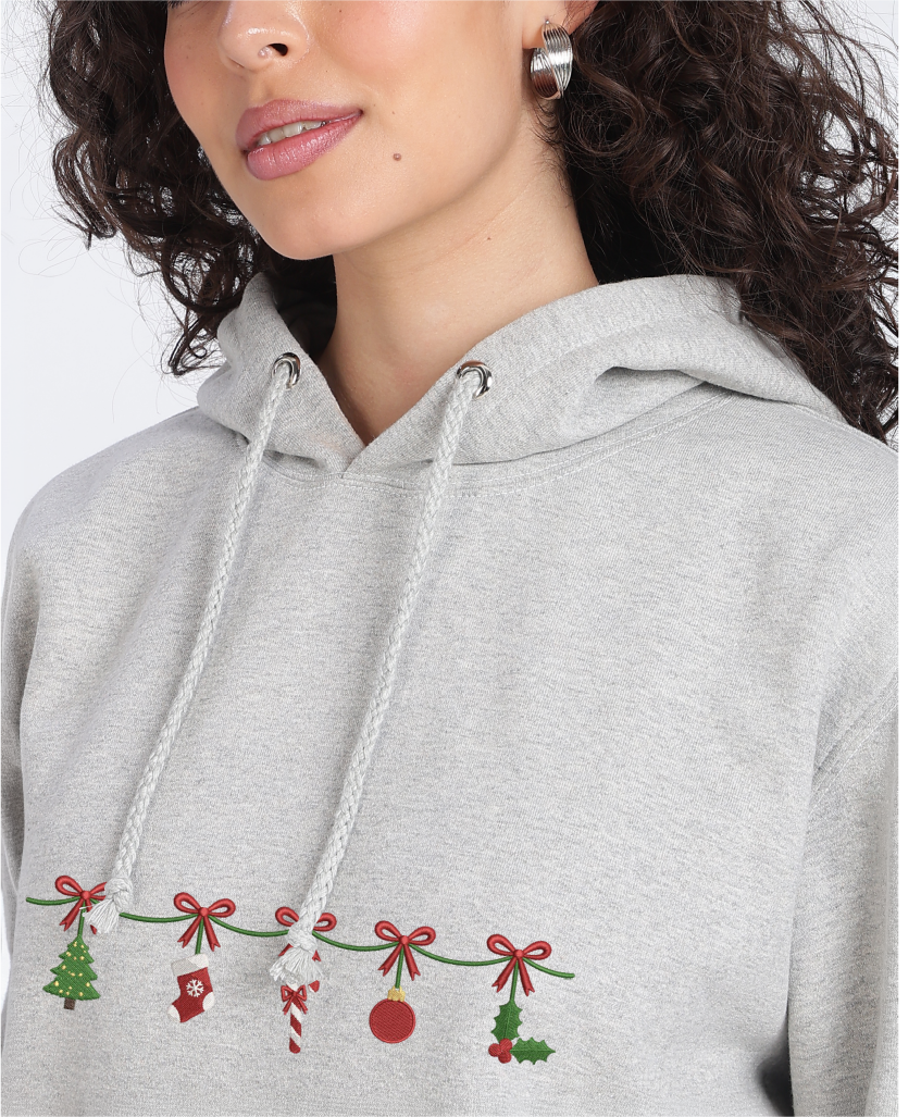 Unisex Premium Oversized Cotton Hoodie - Christmas Embroidery Jingles charms