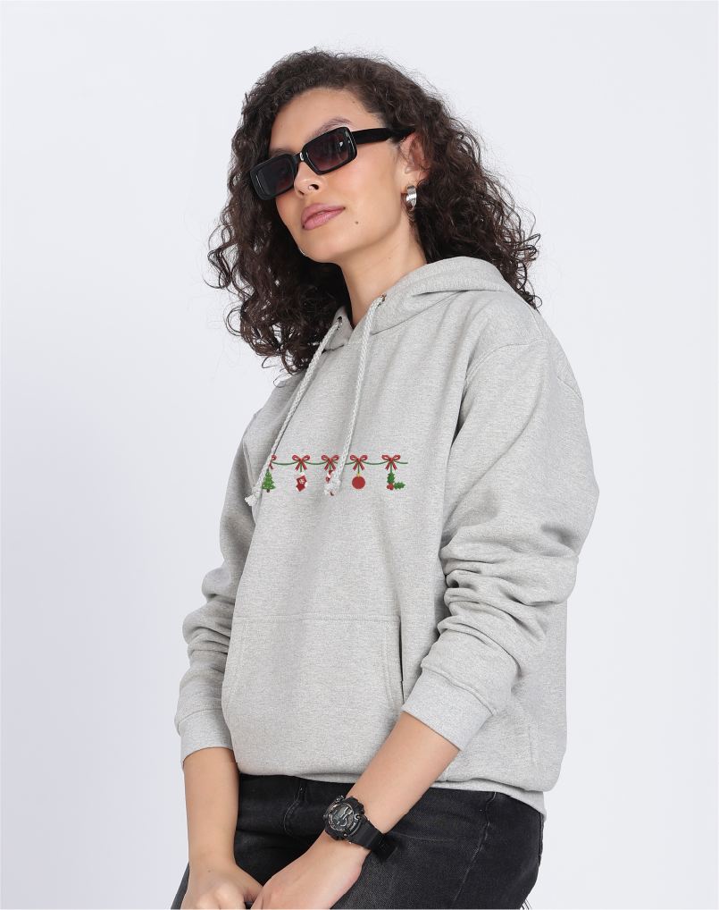 Unisex Premium Oversized Cotton Hoodie - Christmas Embroidery Jingles charms