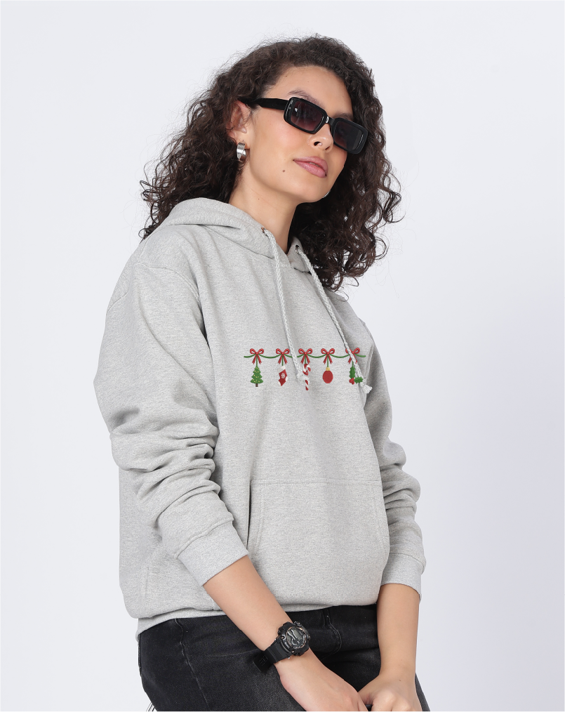 Unisex Premium Oversized Cotton Hoodie - Christmas Embroidery Jingles charms