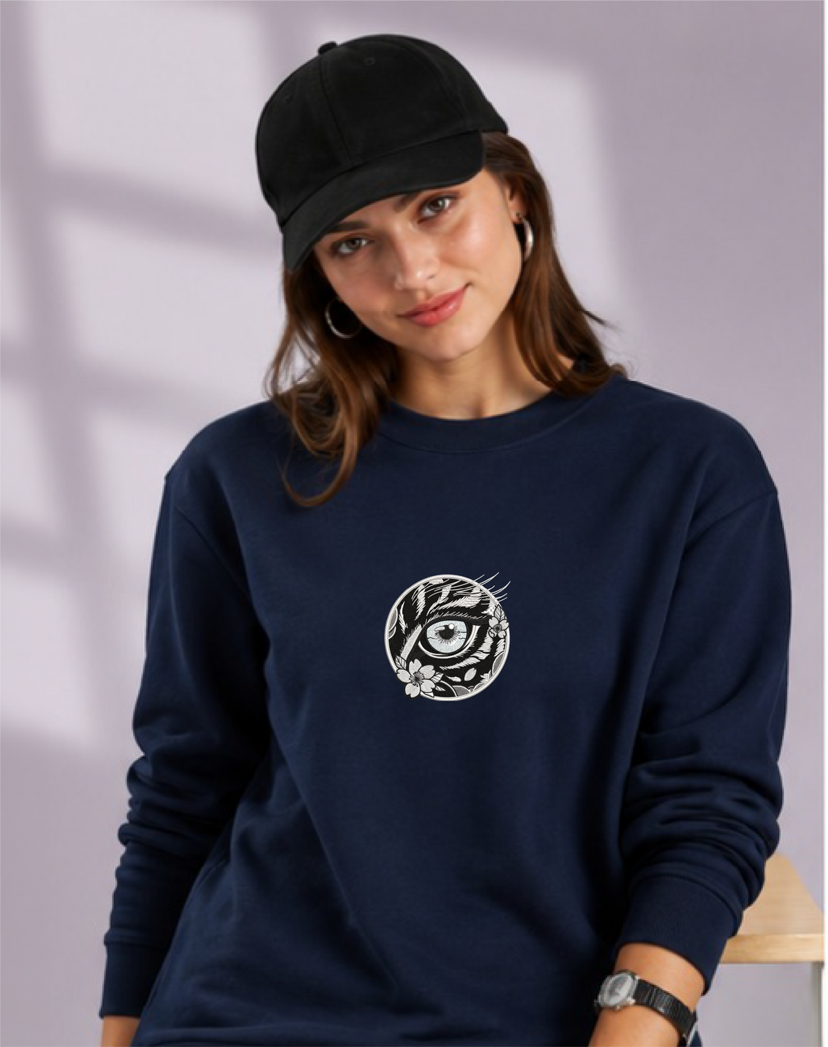 Unisex Premium Oversized Cotton Sweatshirt - Japanese art cat Embroidery