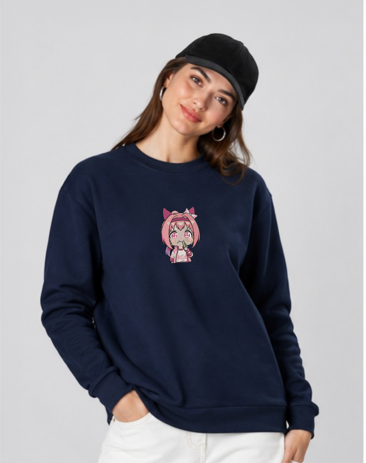 Unisex Premium Oversized Cotton Sweatshirt - Sakura Naruto embroidery