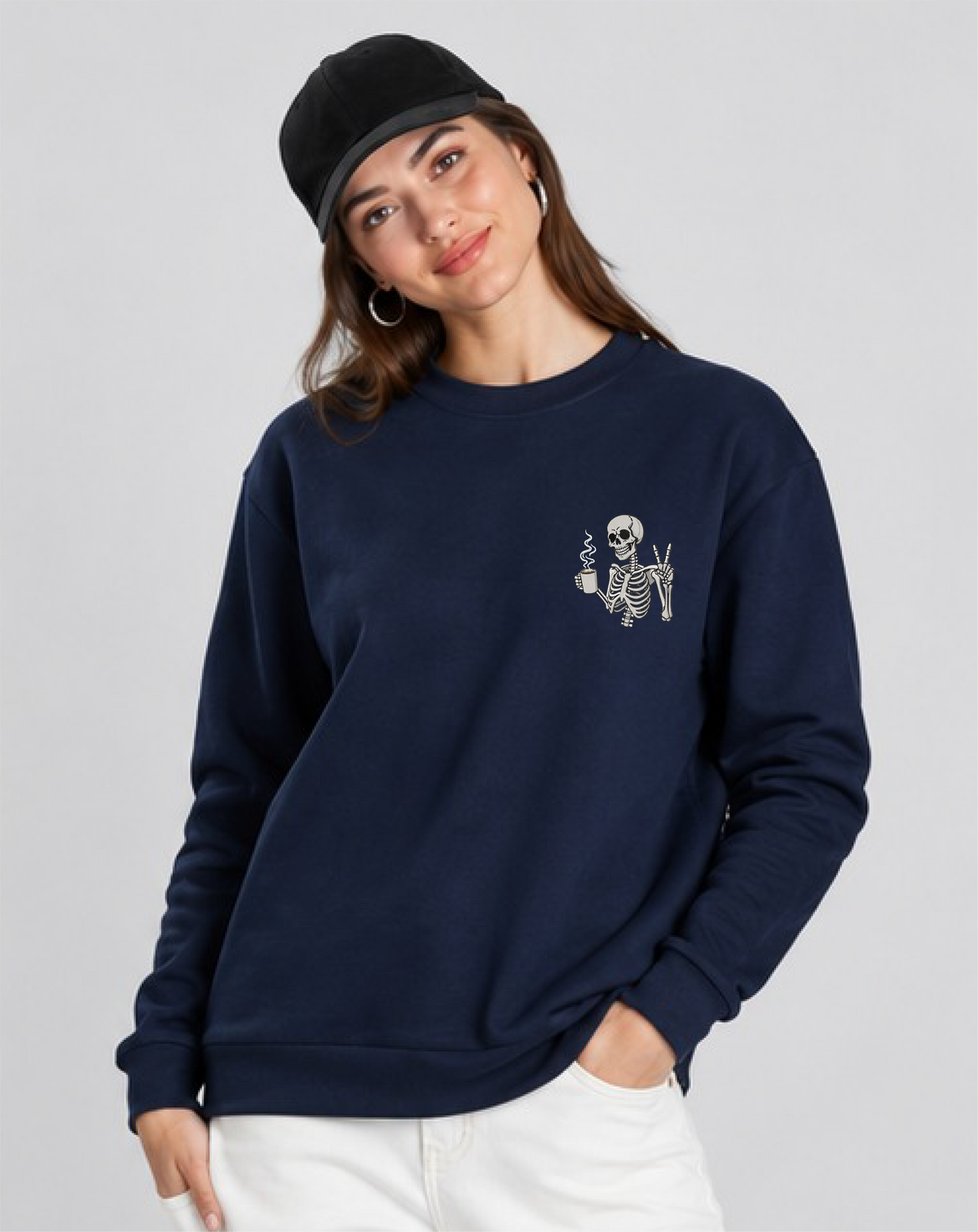 Unisex Premium Oversized Cotton Sweatshirt - Skull halloween Embroidery