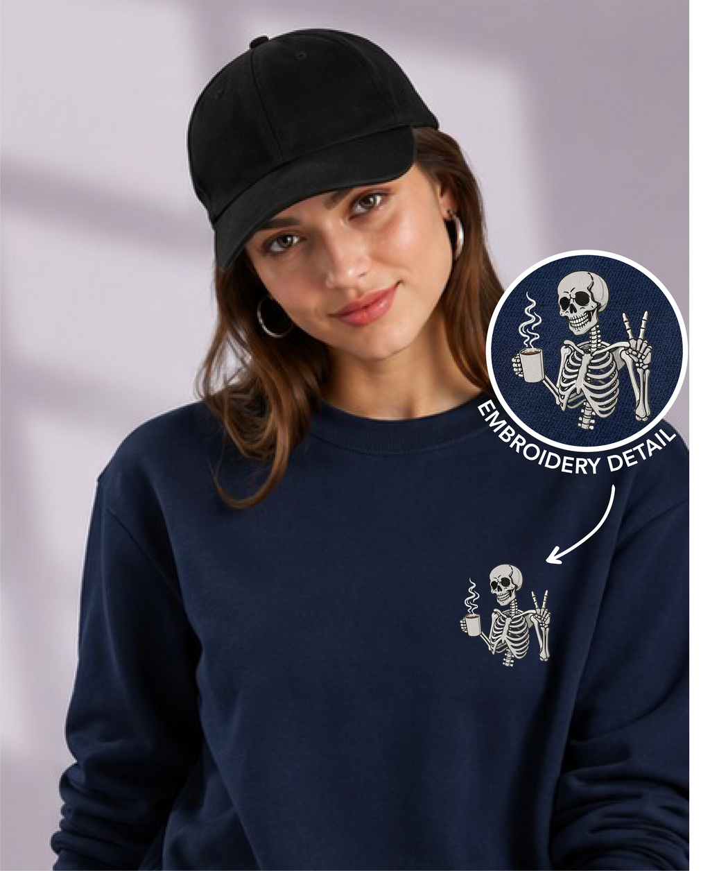 Unisex Premium Oversized Cotton Sweatshirt - Skull halloween Embroidery