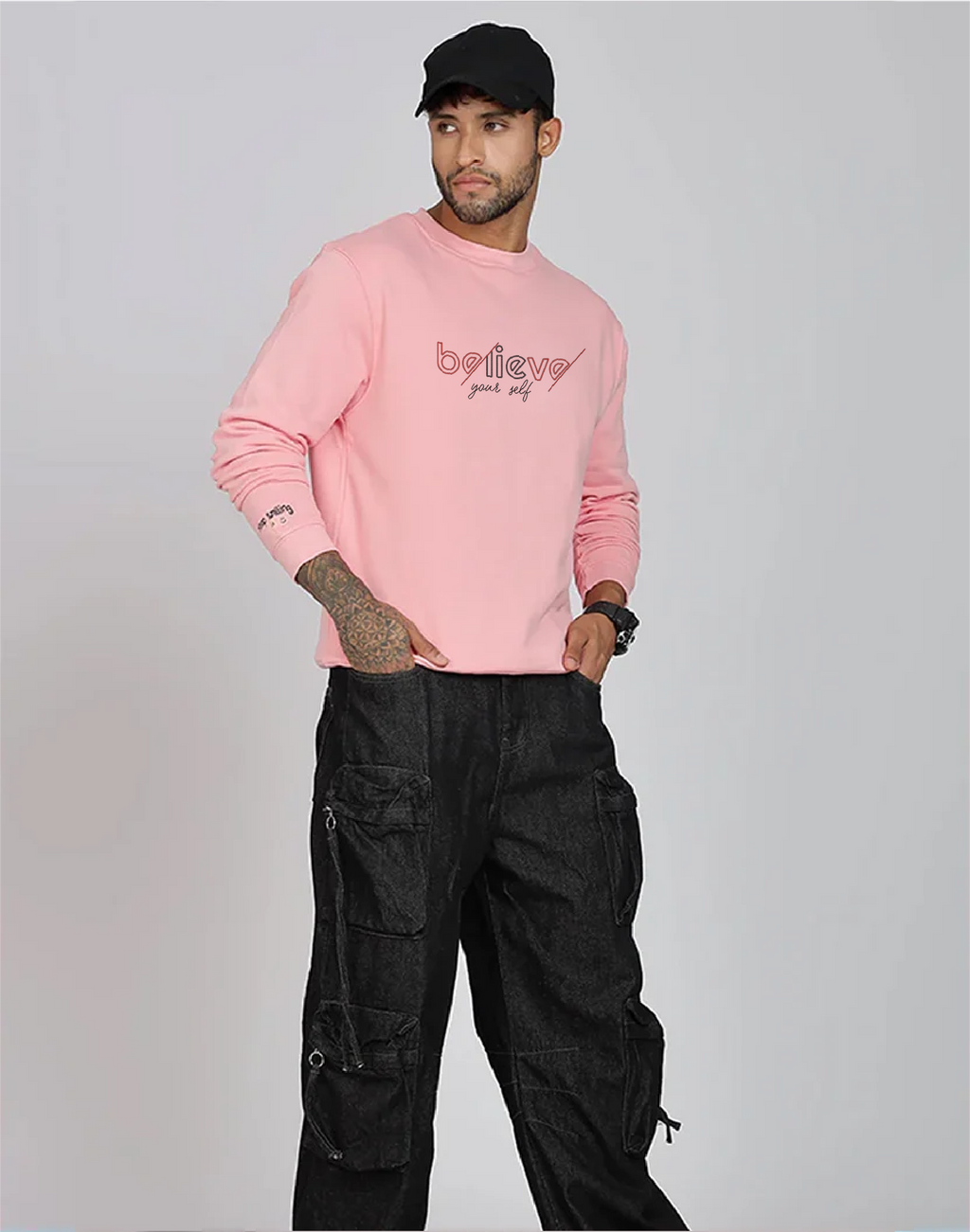 Unisex Premium Oversized Cotton Sweatshirt - Embroidery Believe Your Self